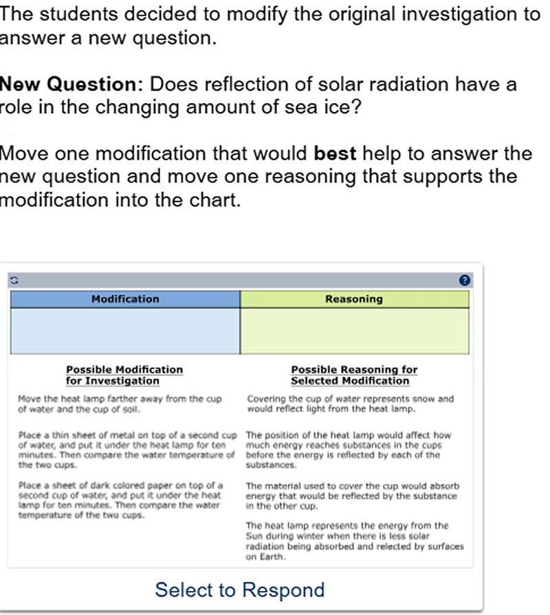 11th Grade Science Question
M-STEP, Q 5