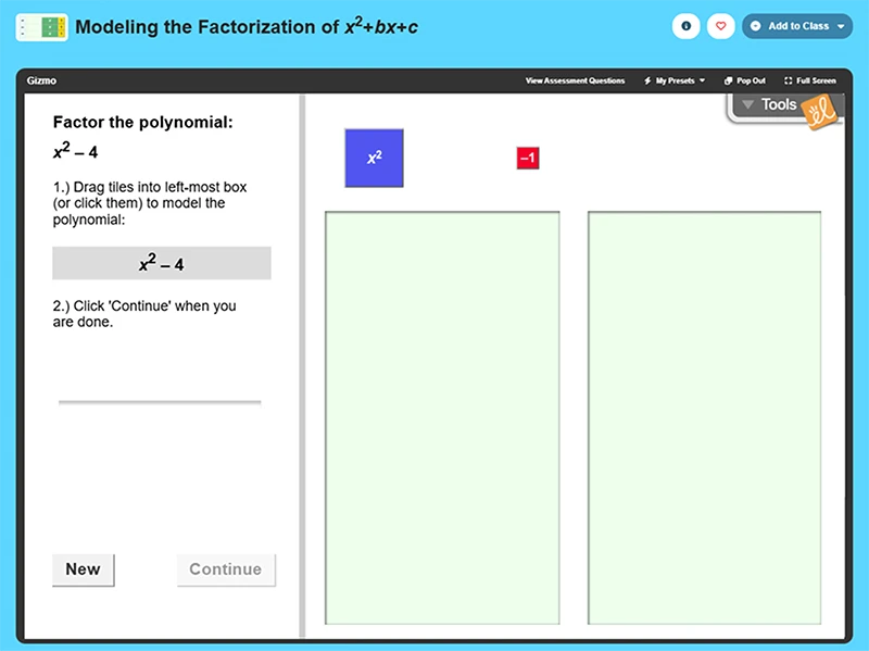 Modeling the Factorization of x2+bx+c Gizmo