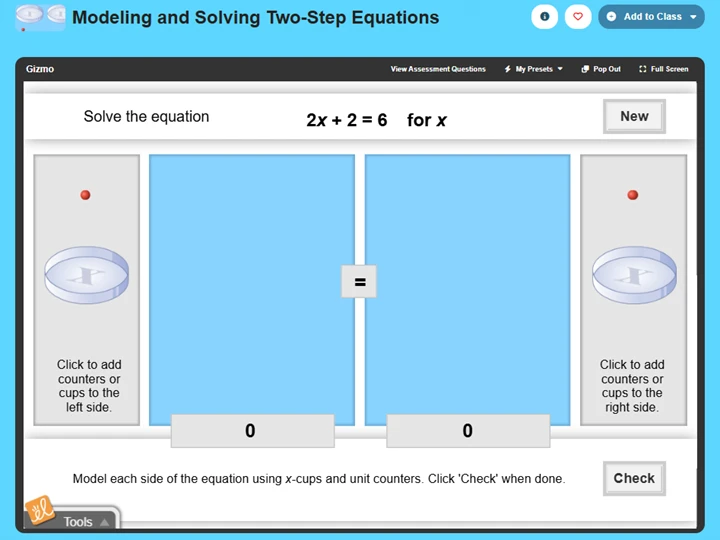 Modeling and Solving Two-Step Equations Gizmo