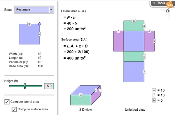 Surface and Lateral Areas of Prisms and Cylinders Gizmo