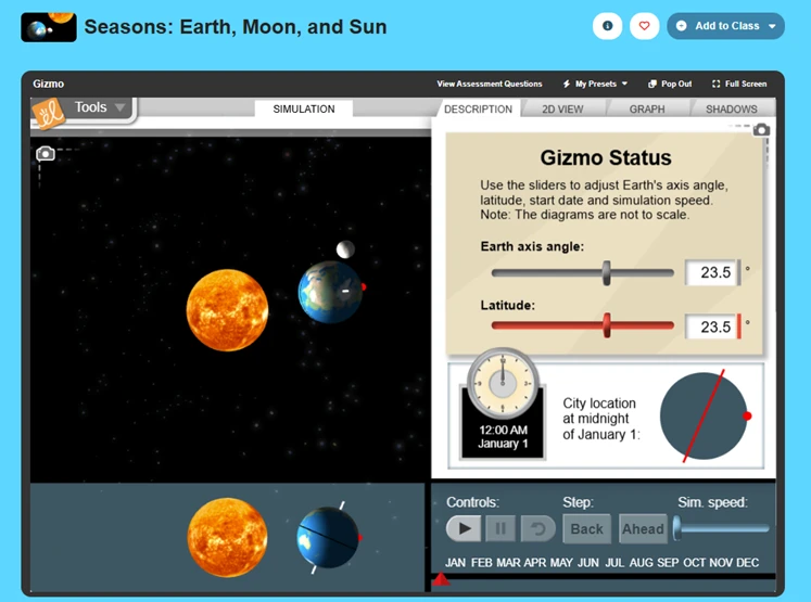 Seasons: Earth, Moon, and Sun Gizmo